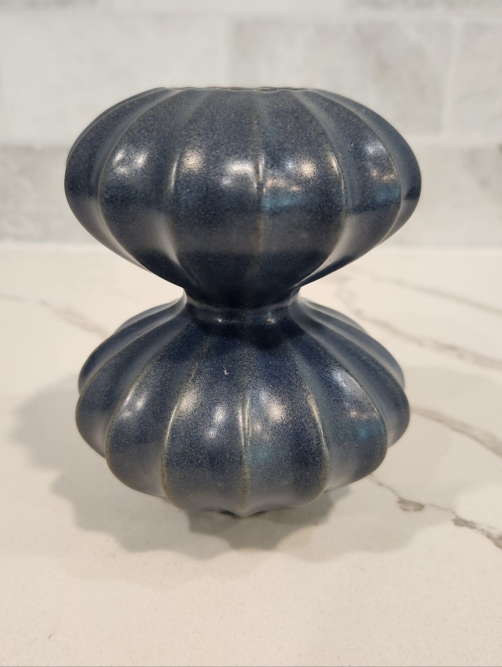 Jonathan Adler Ceramic Ribbed Double Gourd Bud Vase Slate Blue - Picture 4 of 11